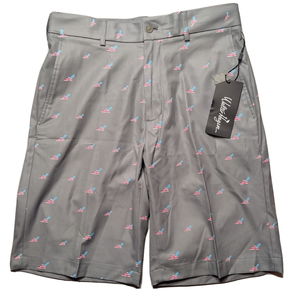 WALTER‎ HAGEN Perfect 11 Men 30 USA FLAG DOUBLE EAGLE AOP Gray 10" Shorts NEW
